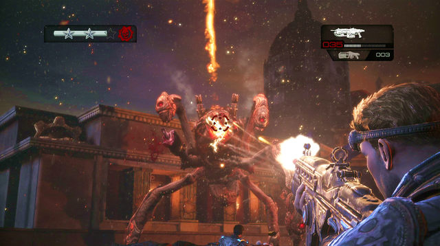 After destroying his leg, the boss will again flee to the rooftop and more enemies will join the fight (Ragers among others) - Plaza for the Tyran Dead - The Courthouse - Gears of War: Judgment - Game Guide and Walkthrough