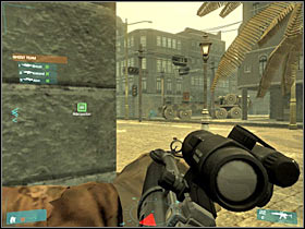 The first sniper is hiding on a roof of the right building (#1) - [Mission 02] Coup d'etat - Objective: Create a diversion - [Mission 02] Coup d'etat - Ghost Recon: Advanced Warfighter - Game Guide and Walkthrough