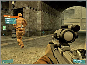 Once you've entered a larger area, I would recommend that you use the sniper rifle in order to get rid of the enemy soldiers (#1) - [Mission 02] Coup d'etat - Objective: Reach VIP position - [Mission 02] Coup d'etat - Ghost Recon: Advanced Warfighter - Game Guide and Walkthrough