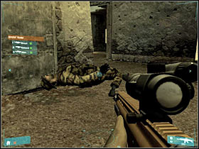 Now you will have to lean out in order to start shooting at the remaining enemy soldiers (#1) - [Mission 07] Quarterback - Objective: Get to shanty town - [Mission 07] Quarterback - Ghost Recon: Advanced Warfighter - Game Guide and Walkthrough