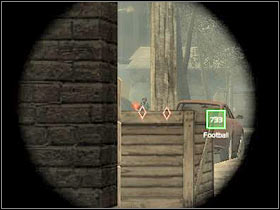 There's an enemy sniper on your left - [Mission 08] Guardrail IX - Objective: Recover the football - [Mission 08] Guardrail IX - Ghost Recon: Advanced Warfighter - Game Guide and Walkthrough