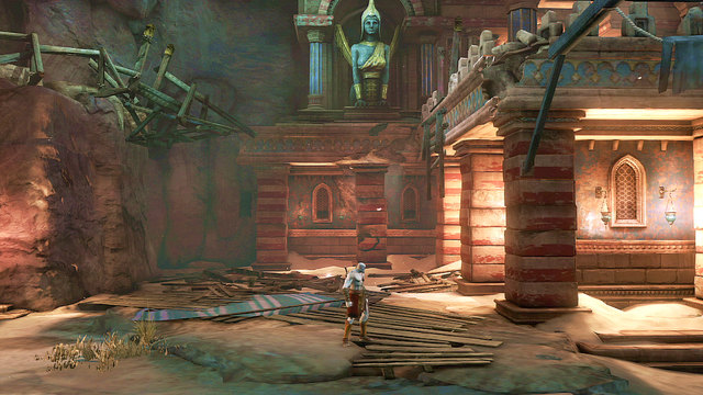 Now find a column just under a statue (nearby the broken bridge) - Broken bridge, Roller-Riddle and Medusa - Chapter 5: The Village of Kirra - God of War: Ascension - Game Guide and Walkthrough