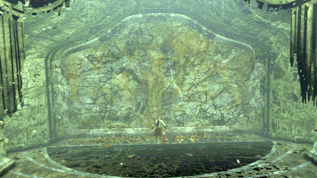 Approach to the fountain to drag Kratos and when the world corrodes, destroy the relief and door on the right - Fight with Cerberus - Chapter 10: The Temple of Delphi - God of War: Ascension - Game Guide and Walkthrough