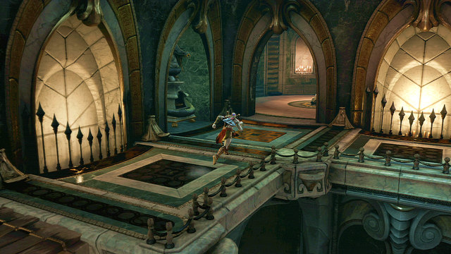 Going right, youll pass a broken fountain with the green gas and go through open door to a round chamber - an elevator - Soul of Hades - Chapter 11: Delphi Catacombs - God of War: Ascension - Game Guide and Walkthrough