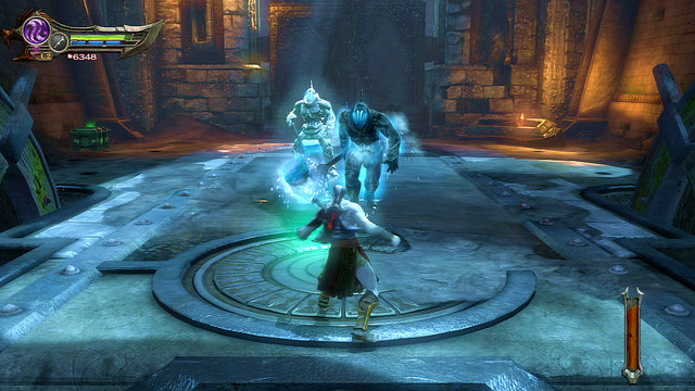 From time to time, Talos will glow - it makes him invulnerable and makes him attack you with frozen spikes - Walkthrough - Chapter 15: The Grotto - God of War: Ascension - Game Guide and Walkthrough
