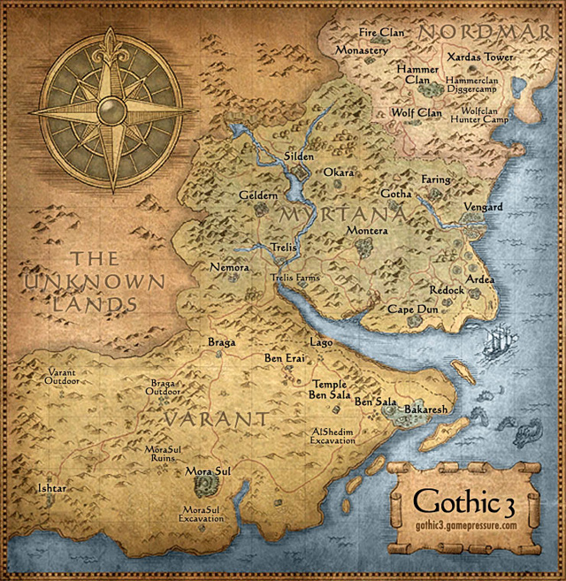 1 - Map of the World - Maps - Gothic 3 - Game Guide and Walkthrough