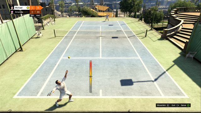Bar defines the hit strength. - Tennis - Activities, Entertainment - Grand Theft Auto V - Game Guide and Walkthrough