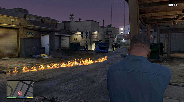 Shooting at the fuel trail will result in the explosion of the gangsters' car - 3: Repossession - Main missions - Grand Theft Auto V - Game Guide and Walkthrough