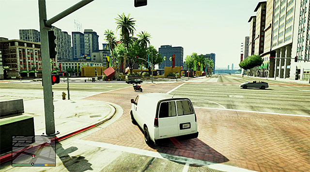 Once a new cutscene ends, return quickly to the van and start your chase behind the gangster escaping on a bike - 4: Chop - Main missions - Grand Theft Auto V - Game Guide and Walkthrough