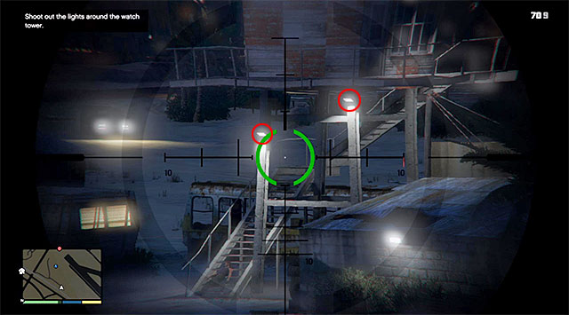The next step is destroying the two lamps marked in the above screenshot, and you need to do that before the incoming car comes within short distance of the person you have just shot - 18: Nervous Ron - Main missions - Grand Theft Auto V - Game Guide and Walkthrough