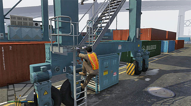 The ladder to the overhead crane - 30: Scouting the Port - Main missions - Grand Theft Auto V - Game Guide and Walkthrough