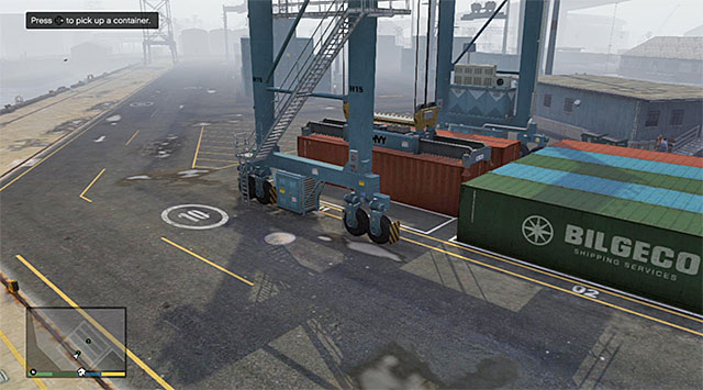 Stop at the first one of the containers and position the crane of the vehicle right above the container - 30: Scouting the Port - Main missions - Grand Theft Auto V - Game Guide and Walkthrough
