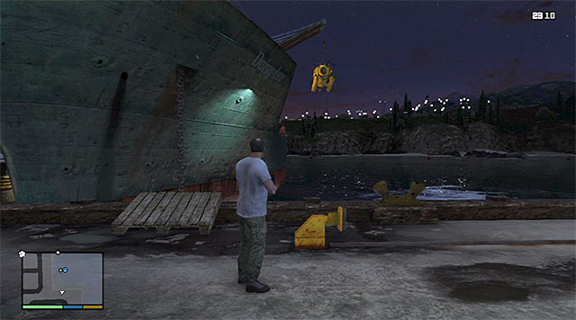 The sub is in the docks, in the South-Eastern part of Los Santos and it is attached to a large ship - 31: Minisub - Main missions - Grand Theft Auto V - Game Guide and Walkthrough