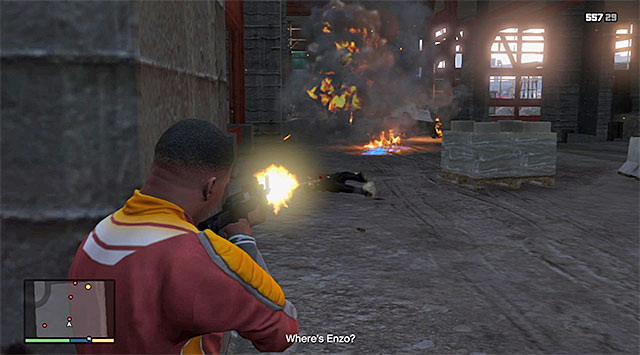 Keep helping yourself with exploding the cars in this area - 50: The Construction Assassination - Main missions - Grand Theft Auto V - Game Guide and Walkthrough