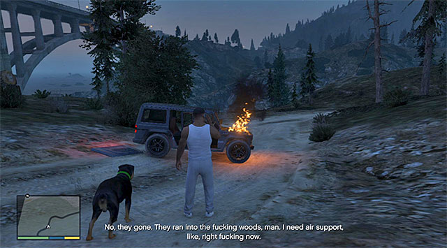 You need to approach the blazing wreck - 53: Predator - Main missions - Grand Theft Auto V - Game Guide and Walkthrough