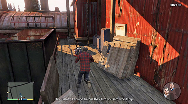 Lamar is being kept outside of the main building, in the place shown in the above screenshot - 72: Lamar Down - Main missions - Grand Theft Auto V - Game Guide and Walkthrough