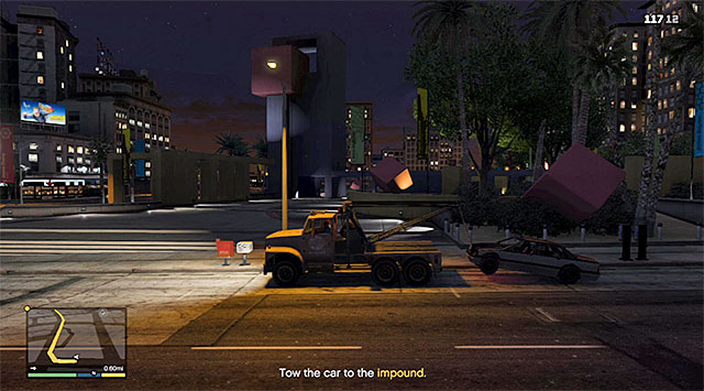 Stop the truck in back to front, or back to back with the car and use the tow hook - Pulling Favors - Strangers and Freaks missions - Grand Theft Auto V - Game Guide and Walkthrough