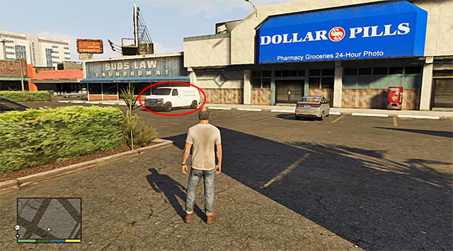 The plan assumes that you steal the van with the Deludamol pills but, the game will not point you to the specific vehicle and require you to find one of such vehicles on your own - Mrs. Richards - Strangers and Freaks missions - Grand Theft Auto V - Game Guide and Walkthrough