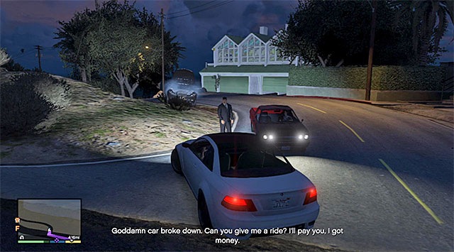 The person standing next to the broken car - Hitchhiker - 1 - Random events - Grand Theft Auto V - Game Guide and Walkthrough
