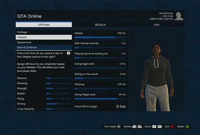 This is how you set the statistics - Character creation - Grand Theft Auto V - Game Guide and Walkthrough