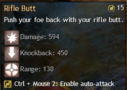 Riffle butt hit knockback your enemy. - Control - Basics - Guild Wars 2 - Game Guide and Walkthrough