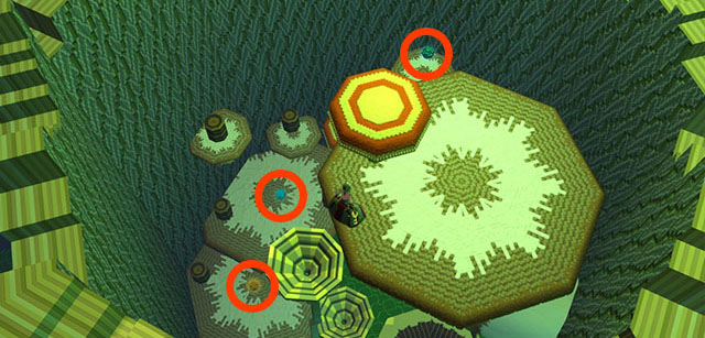 Use mushroom cap to get on canopy level if you missed Baubles on top - Checkpoint 3-4 - World 1 - Zone 3 (Kingdom of Fungus) - Guild Wars 2: Super Adventure Box - Game Guide and Walkthrough