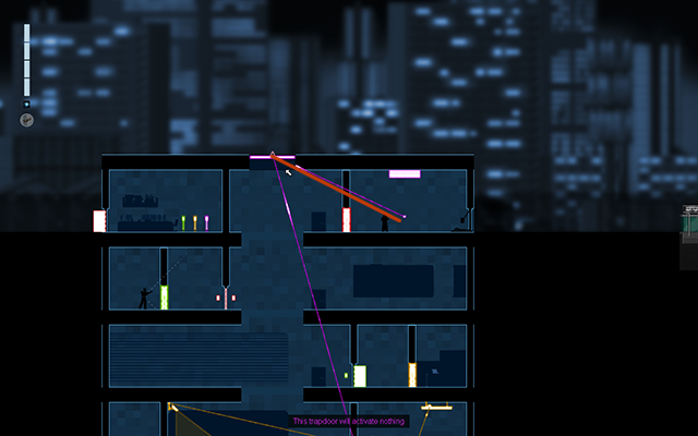 Get back on the top floor and connect the violet light switch with the flap - #9 - Rooke: The Prototype - Walkthrough - Gunpoint - Game Guide and Walkthrough