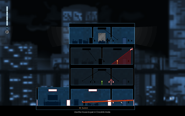 Jump to the next building and connect the light switch on the first floor with the closed exit door - #15 - Mayfield: The Suspect - Walkthrough - Gunpoint - Game Guide and Walkthrough