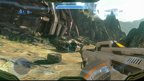 When you exit a cave, turn left and follow the path leading to Warthog (one more is located inside the ship on the left) - Get to the rallying point - Requiem - Halo 4 - Game Guide and Walkthrough