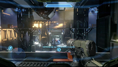Wait in this place until doors behind enemies open (first on left, then the middle one) and fire inside with sticky detonator or throw a grenade - Terminal 6/Evacuate the station - Composer - Halo 4 - Game Guide and Walkthrough
