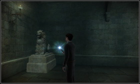 In the corner of the corridor by the Transfiguration Courtyard entrance - Stone lions - Harry Potter and the Half-Blood Prince - Game Guide and Walkthrough