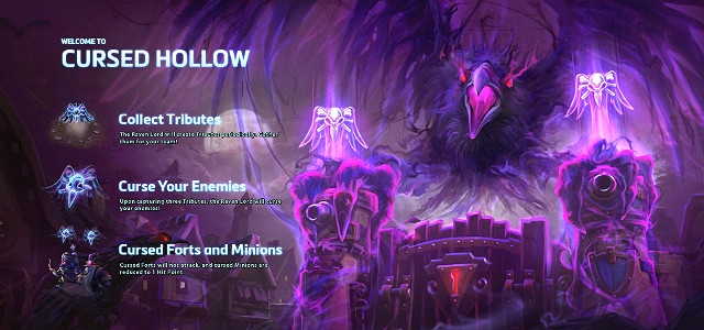 This battleground is ruled by the Raven Lord who supports the team that collects tributes he spawns - Cursed Hollow - Types of battlegrounds - Heroes of the Storm - Game Guide and Walkthrough