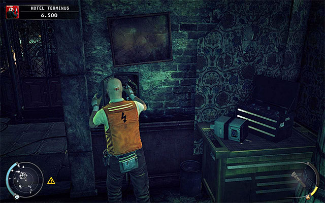 If you do not have janitor disguise or you want to distract enemies in another way, you can also sabotage the fuse box located near the elevator (screen above) - Terminus Hotel - Getting to the seventh floor - 3: Terminus - Hitman: Absolution - Game Guide and Walkthrough
