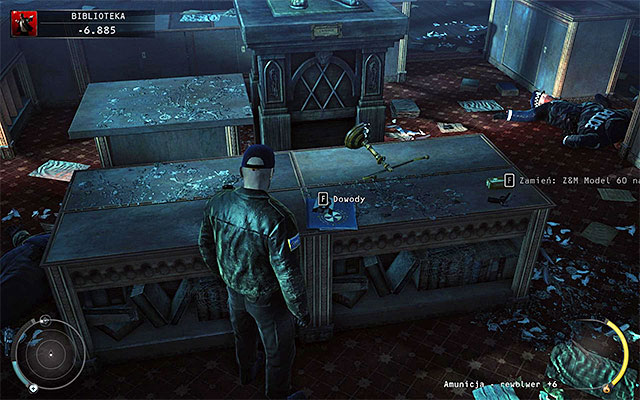If you start exploration of the second part of the library on the ground floor, first of all you should skillfully use covers and keep an eye on actions of policemen in the area - The Library - Crossing the second part of the library - 4: Run For Your Life - Hitman: Absolution - Game Guide and Walkthrough