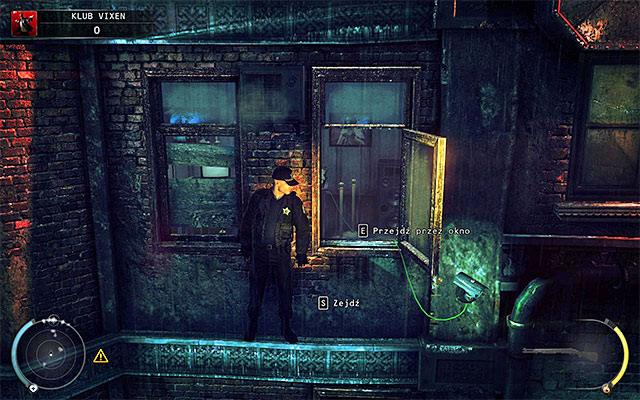 Start moving to the right, stopping at the open shutter shown on the above screen - The Vixen Club - Getting inside the club - 5: Hunter and Hunted - Hitman: Absolution - Game Guide and Walkthrough
