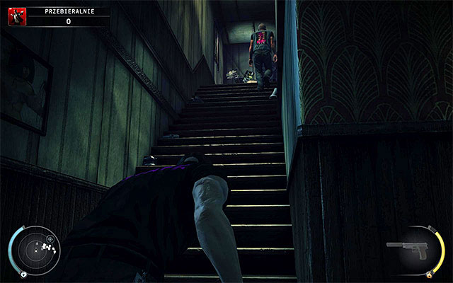 It is much better to get to the smaller staircase - the one which is patrolled by one of previously mentioned bouncers (on higher difficulty levels) - Dressing Rooms - 5: Hunter and Hunted - Hitman: Absolution - Game Guide and Walkthrough