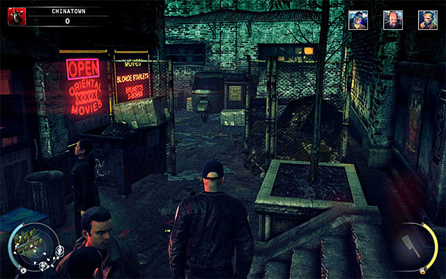 Do not follow Larry directly now, because you'll encounter a single policeman there and you would have to use Instinct unnecessarily to walk past him - Chinese New Year - Eliminating Larry Clay - 5: Hunter and Hunted - Hitman: Absolution - Game Guide and Walkthrough