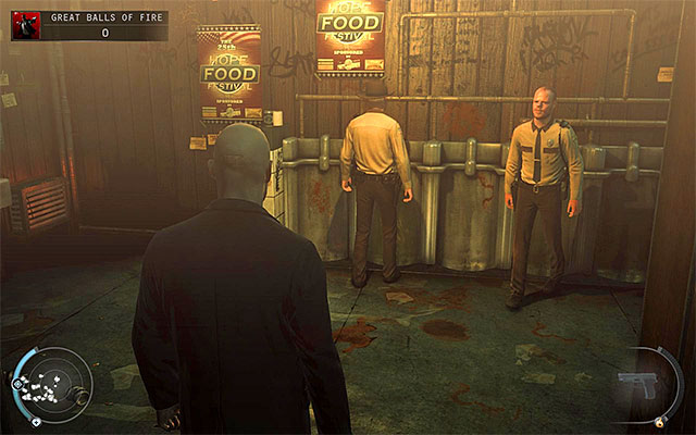 After getting to the toilets, you have to decide how to behave there - Great Balls of Fire - Getting to the bartender without a fight - 7: Welcome to Hope - Hitman: Absolution - Game Guide and Walkthrough