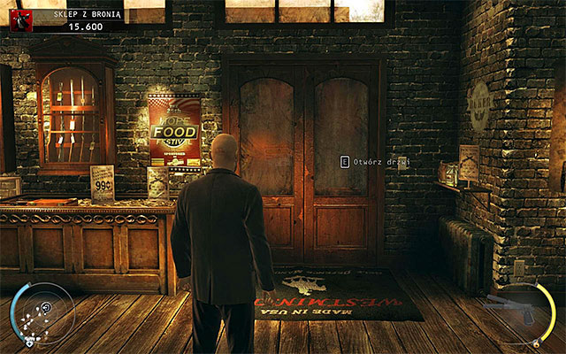 In order to end the mission you have to go to the door shown on the above screen - Gun Shop - Acquiring Silverballers - 8: Birdie's Gift - Hitman: Absolution - Game Guide and Walkthrough