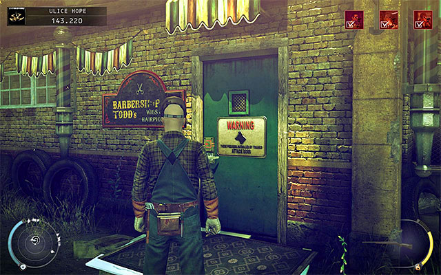 As for the current mission objective, the place you have to reach is the door shown on the above screen - Streets of Hope - Getting to the back entrance - 9: Shaving Lenny - Hitman: Absolution - Game Guide and Walkthrough