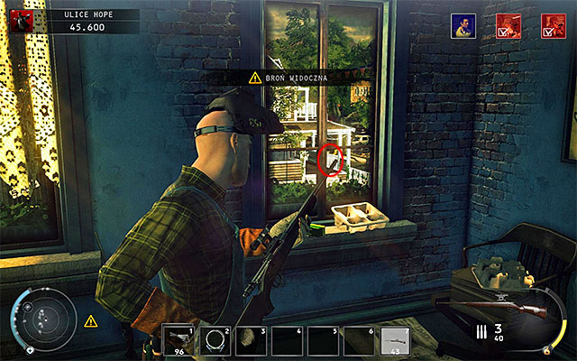 Stay in the room, where you've found a sniper rifle and place yourself at the first shutter from the right - Streets of Hope - Murdering Gavin LeBlond - 9: Shaving Lenny - Hitman: Absolution - Game Guide and Walkthrough