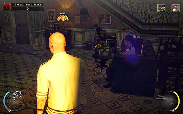 The furthest room from the start place on the ground floor is a hair salon, where depending on the difficulty level you might encounter a single cop or no one - Barbershop - Exploring the barbershop - 9: Shaving Lenny - Hitman: Absolution - Game Guide and Walkthrough