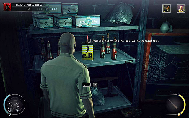 Now go to the basement and swap the hot sauce shown on the above screen with recently obtained lighter fuel - Barbershop - Murdering Mason McCready - 9: Shaving Lenny - Hitman: Absolution - Game Guide and Walkthrough