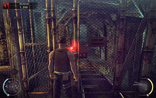 First option is to use a metal gate, through which guards mentioned previously will walk - Descent - Reaching the elevator - 11: Dexter Industries - Hitman: Absolution - Game Guide and Walkthrough