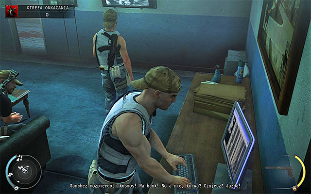 A computer terminal you're looking for is shown on the above screen - during hacking you won't be luckily exposed by characters gathered here - Decontamination - 12: Death Factory - Hitman: Absolution - Game Guide and Walkthrough