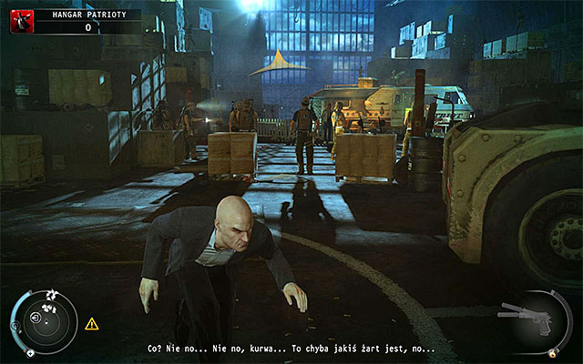 Except Patriot there are members of his team and factory guards inside the hangar - Patriot's Hangar - Exploring the hangar - 13: Fight Night - Hitman: Absolution - Game Guide and Walkthrough