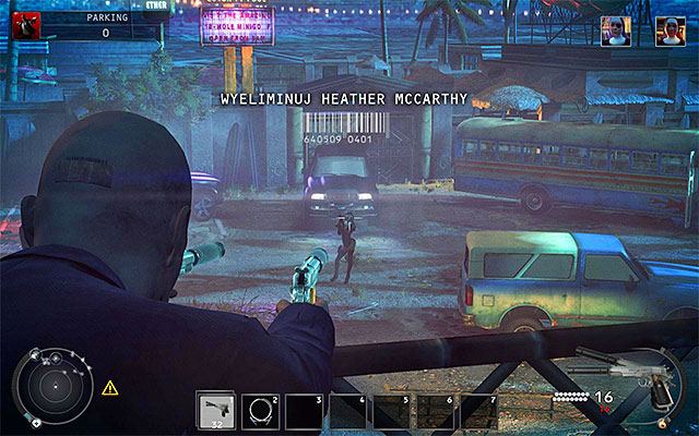 An interesting thing to know about Heather McCarthy is that the game allows you to murder her at the very beginning of the mission, because thats when shell be briefing her men at the parking lot (screen above) - Parking - Reaching the area patrolled by Heather McCarthy - 14: Attack of the Saints - Hitman: Absolution - Game Guide and Walkthrough