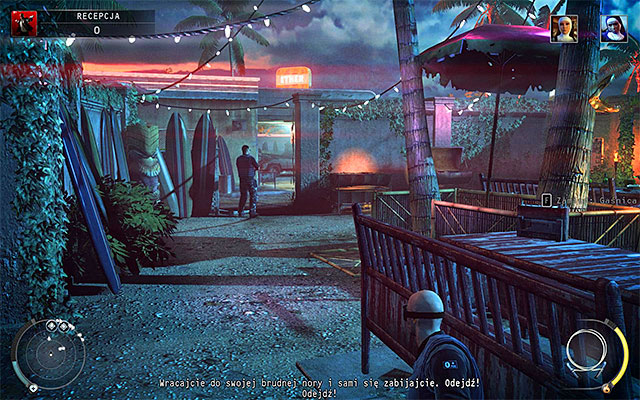 The area where the Agency soldier planned on killing the civilian (screen above) is important to your current primary objective, because you can use it to get closer to the gas station and to assassinate both nuns at the same time - Reception - Exploring the reception - 14: Attack of the Saints - Hitman: Absolution - Game Guide and Walkthrough