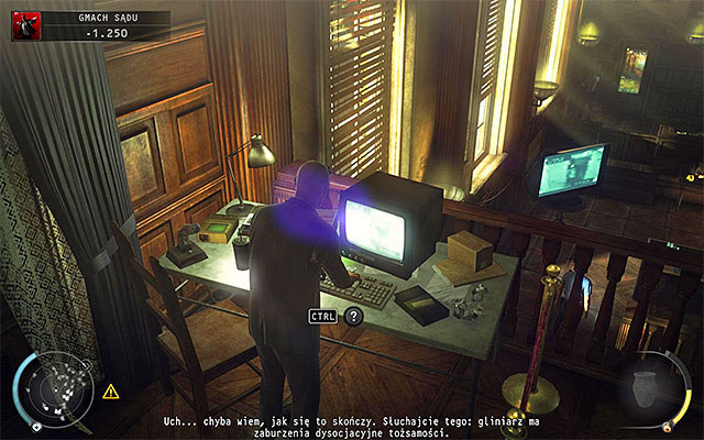 If you have safely got to the computer terminal, interact with it - Courthouse - Getting to the holding cells in defendant disguise - 15: Skurkys Law - Hitman: Absolution - Game Guide and Walkthrough
