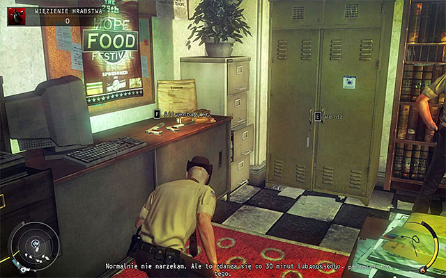 It is very important not to being noticed by a cop, who walks between desks, stopping alternatively at the one with Silverballers and one located on the right (it happens regardless of difficulty setting) - County jail - 16: Operation Sledgehammer - Hitman: Absolution - Game Guide and Walkthrough